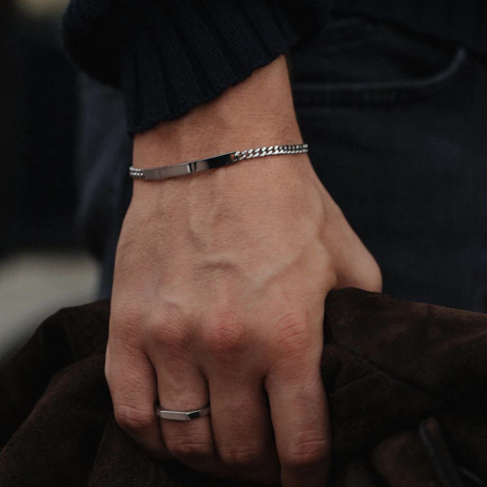 Men's Engravable ID Armkette Silber - Image 9