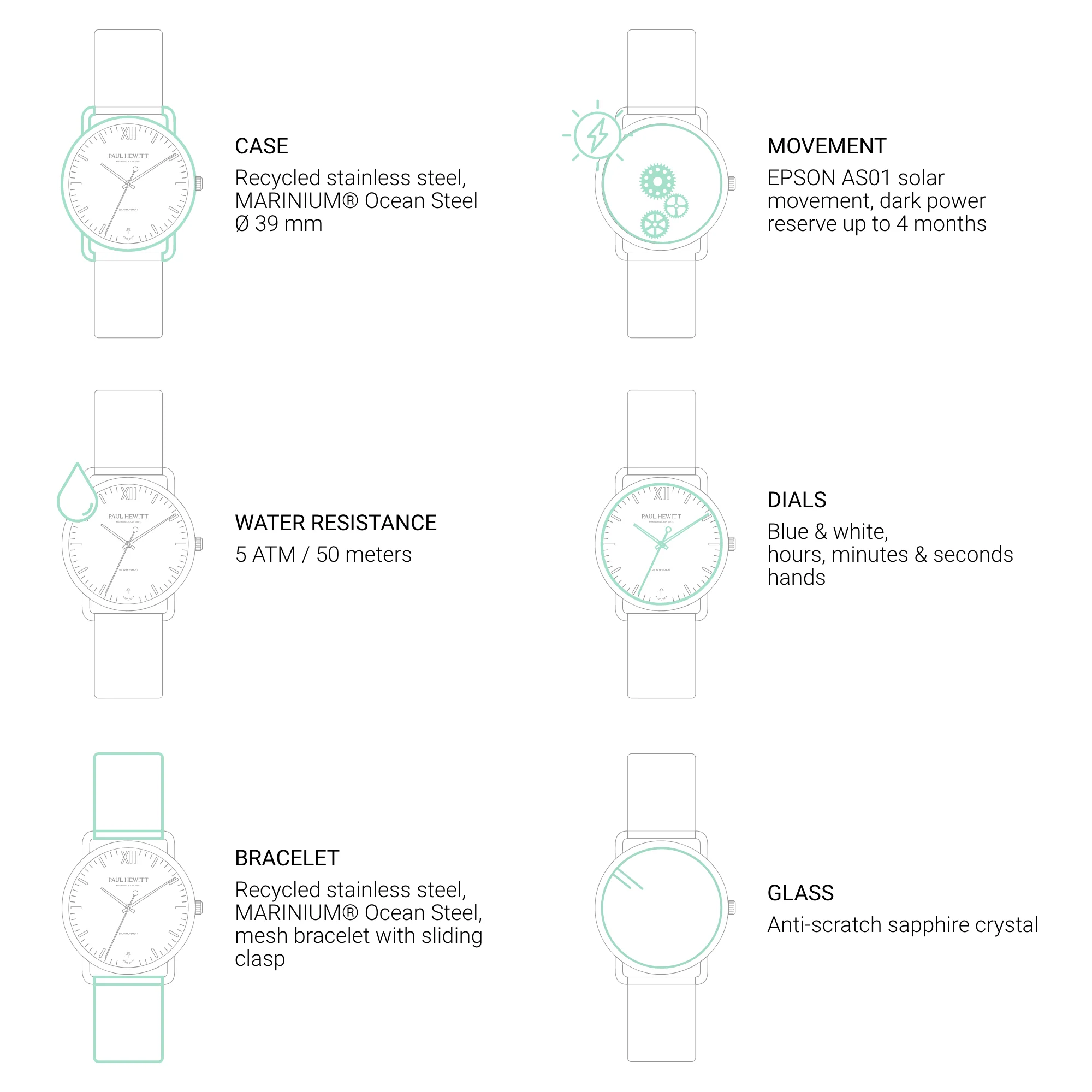 Sailor 39 mm Uhr Schwarz Weiß - Image 7