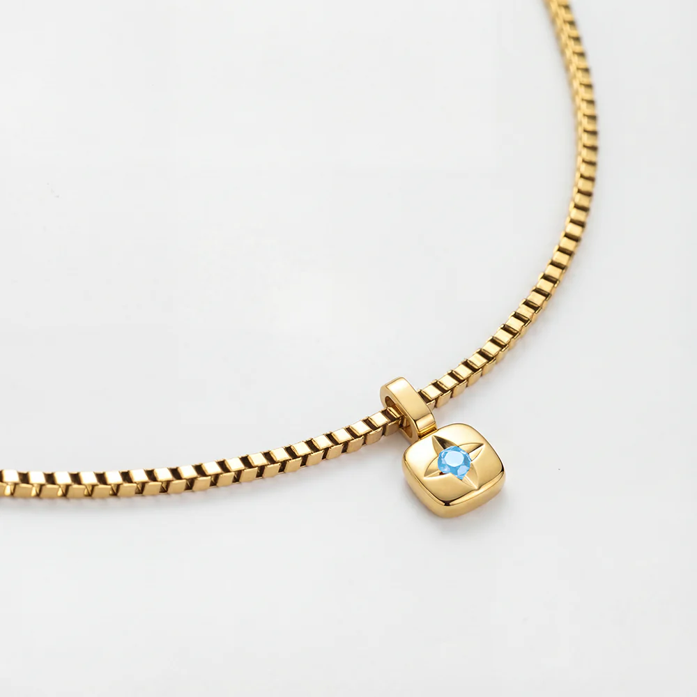 Set Birthstone Charm March und Halskette Gold - Image 5