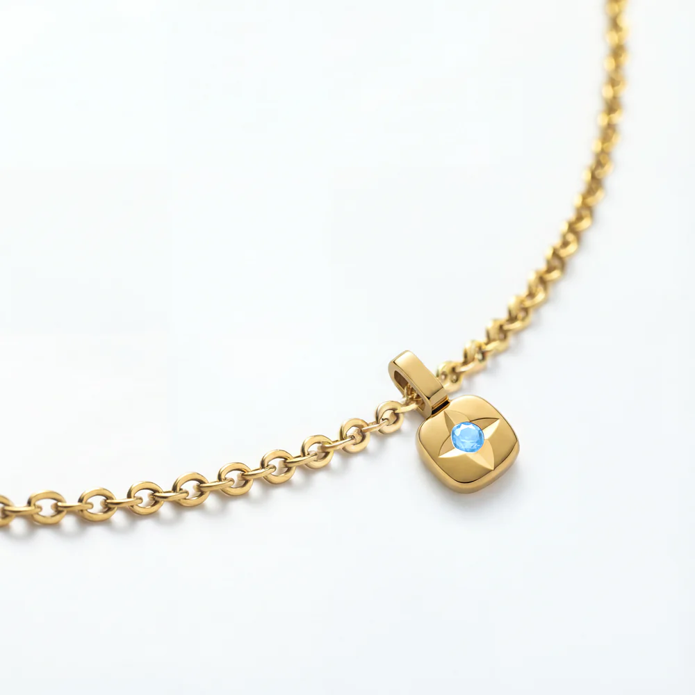 Set Birthstone Charm March und Halskette Gold - Image 6