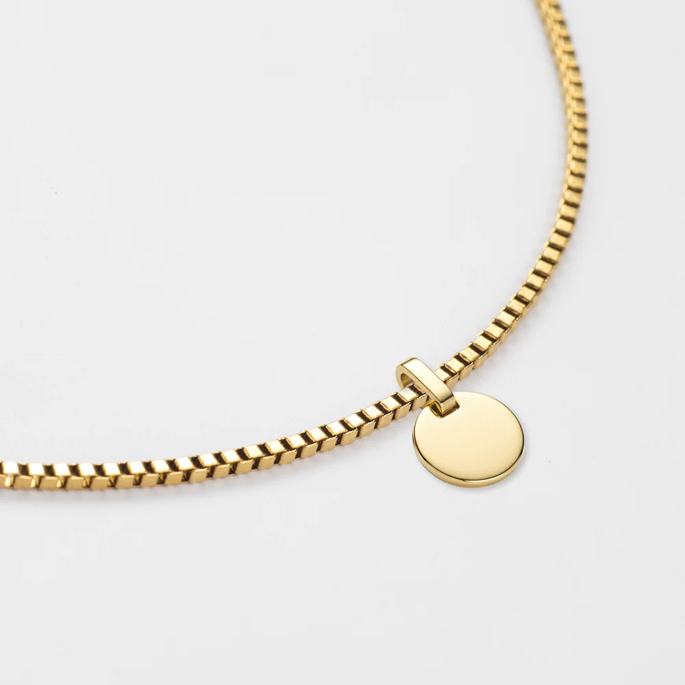 Set Engravable Round Pendant und Halskette Gold - Image 10